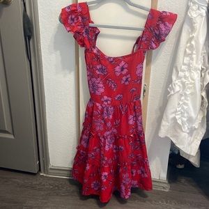 Red Floral Ruffle Dress